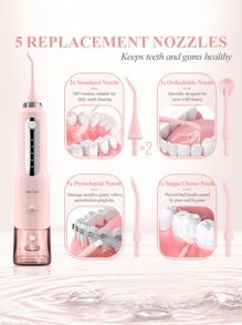 sejoy Fashion Portable Rechargeable USB Charging Electric Water Flosser Oral Irrigator Oral Irrigator Cordless Teeth Cleaner, 5 Pressure Levels&Low Noise&360° Rotation , IPX7 Waterproof, Smart Memory,270ml Removable Water Tank, For Home And Travel - 粉色 - 查看 7