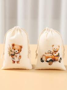 6 件装布朗熊礼品袋，可重复使用带抽绳礼品袋，布朗熊主题生日派对装饰用品，婚礼装饰婚礼礼物，聚会礼品包装用品包装袋，糖果袋，婴儿淋浴装饰，布朗熊装饰，生日礼物派对回礼 - 棕色小熊 - 查看 7