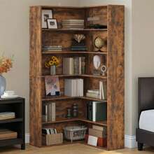 Corner Bookshelf With Baffles, Corner Bookcases 6 Tiers, Etagere Shelf Storage Rack For Living Room, Home Office, Vintage Brown