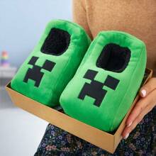 Minecraft Slippers Cosy Creeper Indoor House Shoes Gamer Gift - Green - View 2
