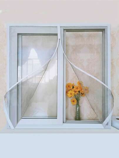 1 st, vit, dragkedja. Flera storlekar, självhäftande myggnät, ingen borrning krävs, osynligt myggnät, fönstermyggnät, tunt nätmaterial, tvättbart för sommaren.