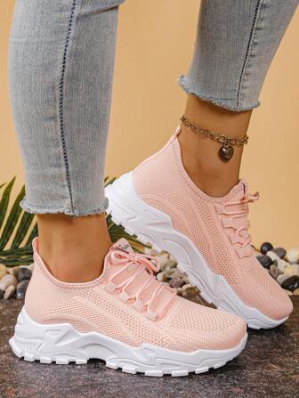 女士透气针织运动鞋，轻便舒适的低帮跑步鞋，适合所有季节的柔软鞋底