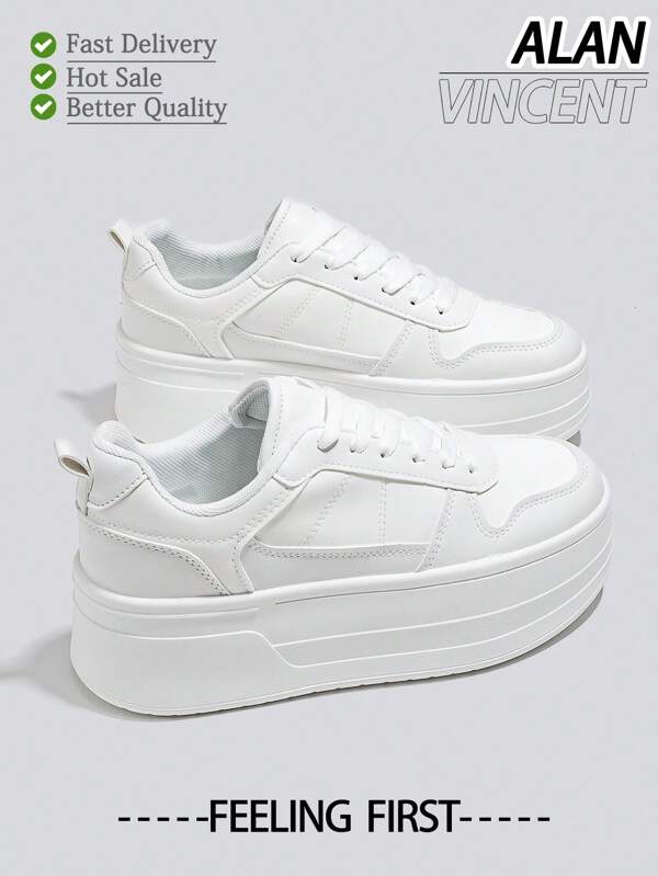 [Serie con suola spessa per aumentare l'altezza] Sneaker estive 2025 da donna bianche, scarpe con plateau da donna che aumentano l'altezza di 6 cm, leggere e confortevoli, nuovi stili casual per donna, adatti da abbinare ai pantaloni, adatti per festa, belli e carini