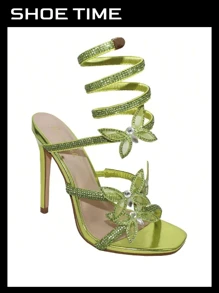 Bonnibel Women Butterfly Rhinestone Strappy High Heels Sandals Patricia-2 - 綠色 - 查看 1