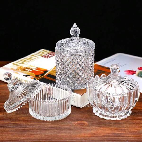 Glazen pot Glazen snoeppot Woonkamer Snack snoeppot met deksel Notensnack opbergdoos Glazen opbergcontainer Aromatherapie kaars beker Sieraden Sieraden Cosmetica Haaraccessoires opbergdoos Bureaubladdecoratie Keuken opbergdoos