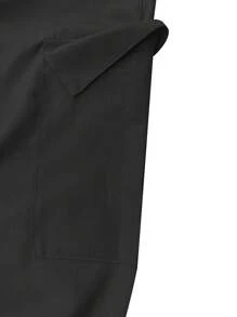 Men's Summer Lightweight Cargo Pants, Drawstring Waist, Multi-Pocket, Letter Zipper, Straight Leg, Cycling, Running, Sports, Neon Highlight - Black - View 8