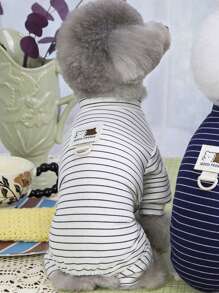 1pc Korean Style Striped Homewear Pet Clothes For Cats & Dogs - White - View 6