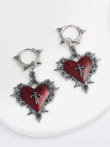 1 对哥特珠宝荆棘心形耳环红色滴油玫瑰花耳环女式朋克饰品配饰 Grunge 耳环 - 彩色 - 查看 6