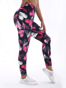 Women's Spring/Summer Casual Leggings With Heart Pattern, Soft & Comfortable, Suitable For Fitness, Exercise, Outdoor Activities, Commute, And Yoga