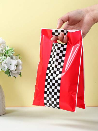 10/25/50pcs Racing Car Theme Gift Bags Handbags,Red Black And White Stripes Style Birthday Party Favor Gift Wrapping Bags For Birthday Party BabyShower Gender Reveal Gift Packing Supplies Competition Sport Supplies