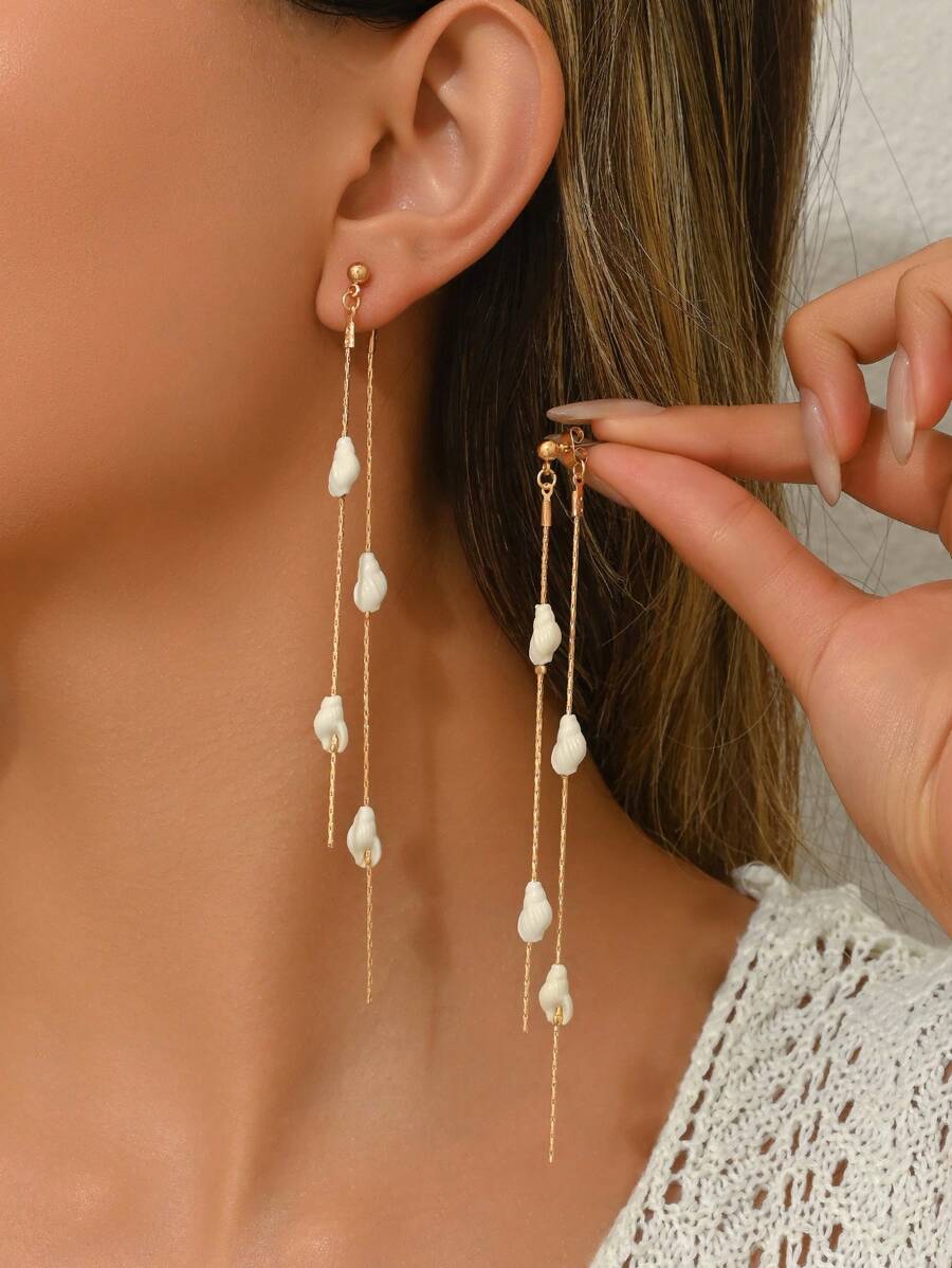 1 Đôi bông tai tua rua xếp lớp bất đối xứng kiểu Bohemian Baroque thanh lịch, đính ngọc trai giả, nhiều kiểu dáng để tự thiết kế, thích hợp cho tiệc tùng, đeo hàng ngày, quà tặng Ngày Valentine, Giáng sinh, Lễ Tạ ơn, Ngày của Mẹ. - Nhiều màu - Xem 1