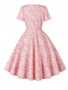 夏季优雅圆领及膝花卉印花休闲度假连衣裙 - 彩色 - 查看 2