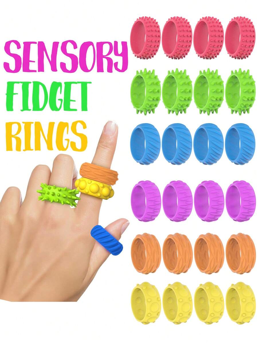 Bộ 6/12 chiếc nhẫn bấm huyệt cảm giác nhọn nhiều màu sắc ngẫu nhiên, nhẫn bấm huyệt tuyệt vời giúp giảm căng thẳng và mát-xa, màu sắc ngẫu nhiên, nhẫn bấm huyệt giảm lo âu, nhẫn đồ chơi bấm huyệt, đồ chơi cho thanh thiếu niên