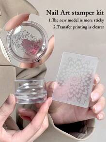 1个美甲印章，超粘透明硅胶美甲印章套装，高弹性耐用果冻印章，适用于家庭美甲沙龙DIY美甲印花板 - 彩色 - 查看 7
