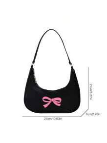 1pc Bow Print Summer Kids' Oxford Cloth Sling Bag, Basic Solid Color Zipper Underarm Crossbody Bag Suitable For College Students/Girls/Teenagers, Suitable For Festivals/Vacations/Holidays, University/College Classroom - Black - View 3