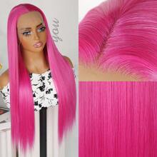 13x4 Lace Front Wig Synthetisch Lang Zijdeachtig Recht Haar Pruik Gratis Deel Rozen Rode Kleur Frontale Lace Vervangende Pruiken Hittebestendige Zachte Vezel 26 Inch Vooraf Geplukt Babyhaar Natuurlijke Haarlijn Voor Mode Vrouwen Meisjes Feest Vakantie Dagelijkse Make-up Gebruik Klaar Om Te Dragen