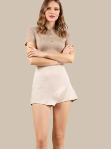 Women's Fashionable And Elegant Solid Color Side Zipper Cross Culottes - Khaki - View 7