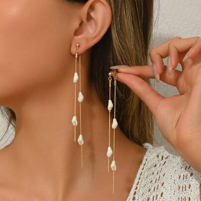 1 par de pendientes elegantes de estilo bohemio barroco con borlas de perlas falsas asimétricas y en capas, disponibles en múltiples estilos para manualidades, adecuados para fiestas, uso diario, Día de San Valentín, Navidad, Acción de Gracias, regalos del Día de la Madre