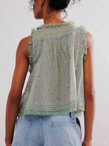 Women Lace Trim Vest Tank Tops Y2K Fairy Sleeveless Tie Button Front Sheer Mesh Crop Tops Summer Going Out Tops Cute Loose Fit Cami Shirt  Aesthetic Clothes - 綠色 - 查看 2