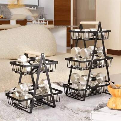 3 Tiers Storage Rack Multi-Purpose Fruit And Vegetable Basket Countertop Storage Shelf For Bathroom Home And Kitchen Organizer Detachable Double/Three-Layer Fruit And Vegetable Basket With Wooden Handle
