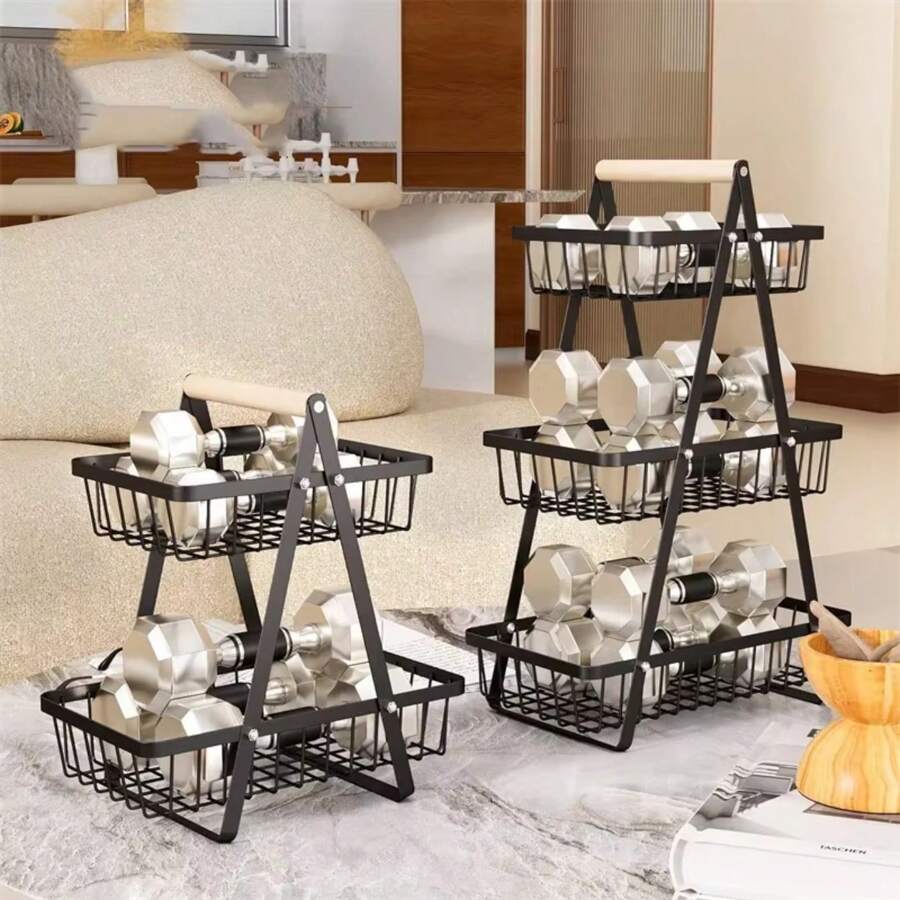 3 Tiers Storage Rack Multi-Purpose Fruit And Vegetable Basket Countertop Storage Shelf For Bathroom Home And Kitchen Organizer Detachable Double/Three-Layer Fruit And Vegetable Basket With Wooden Handle - Multicolor - View 1