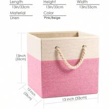 Large Foldable Cube Storage Bins 13x13 Inch [4-Pack] Durable Fabric Linen Baskets With Cotton Handles Organizer For Closet Bedroom Nursery Shelf Pink