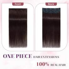 100% 真人发夹式接发一体式发夹长直发夹式假发半头柔软丝滑 #2 深棕色 - S2 - 查看 4