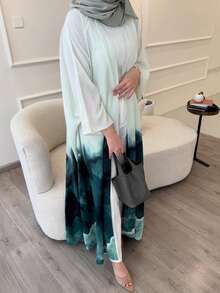 1 buc. Rochie Abaya pentru femei din Orientul Mijlociu, minimalistă la modă, cu valuri digitale și munte, imprimată retro, în culori solide, tip cardigan lung, potrivită pentru purtare zilnică și festivaluri, kaftan modest