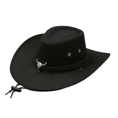 Women Men Western Hat With Cow Head Belt Wide Brim Cowgirl Cap Sun Hat For Outdoor Party