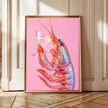 1 bộ/bộ Poster và tranh in hình Cocktail tôm càng xanh sáng tạo hiện đại, Tranh canvas nghệ thuật thẩm mỹ tôm càng xanh vui nhộn, Tranh treo tường, Căn hộ, Phòng ngủ, Phòng khách, Trang trí nhà hiện đại, Quà tặng hoàn hảo, Không bao gồm khung - Hồng - Xem 5