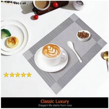4/8pcs Heat Resistant Placemats, Outdoor Foldable Stain Resistant Coffee Mat, Non-Slip Place Mats For Dining Table, Waterproof Wipeable Thickened PVC Vinyl Woven Table Mats, Easy To Clean Machine Washable Wipeable Durable Kitchen Accessories, Home Party Decorations, For Camping Hiking Mountain Climbing Hiking Fishing Park Backyard And Car RV Travel