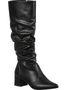 GiGiL Women's Long Boot Wrinkled Slouch Block Heel Pointed Toe Comfortable Elegant Classic Casual - màu đen - Xem 2