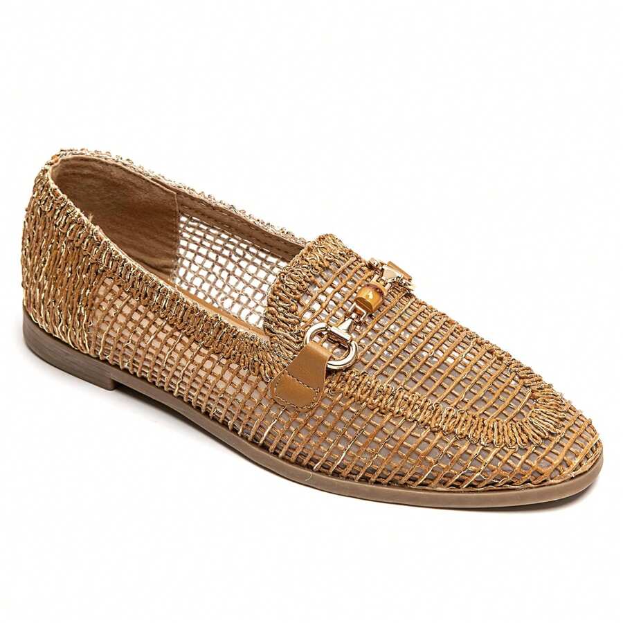 Mocassins Tressés Elégants Avec Ornements Métalliques – Style Chic And Confortable - Camel - View 1