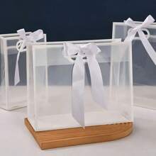 1/5/10 Peças de Sacolas de Presente Transparentes, Material Plástico, Incluindo Fitas, com Alças Vazadas, Adequado para Acompanhamento de Sacolas de Presente, Festas de Aniversário, Formatura, Casamentos, Páscoa, Embalagem de Presentes de Natal, Essencial de Embalagem Perfeita, Sacolas de Presente Requintadas