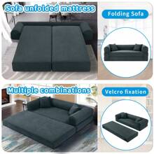 Compression Sofa - Convertible Floor Foldable Sofa Bed - With 2 Pillows, Corduroy, Queen Size - Màu xám đen - Xem 2