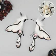 Halloween Demon Fantasy Creature Headpiece With Butterfly Decoration, Plush Moth Hairband Headwear Ear