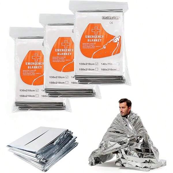 1-Piece Thermal Insulation, Silver Reflective Emergency Blanket Kit Is Suitable For Hiking, Camping, Outdoor Activities And First Aid.