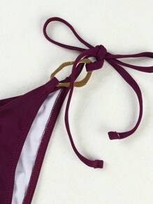 Neuer Frühling/Sommer Elegant Sexy einfarbig Damen Bandeau 3-teiliges Bikini Set, Strand Urlaub Party Date - Bordeaux - Übersicht 5