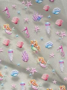 夏日海洋风指甲贴立体浮雕多色海星贝壳可爱美人鱼简约卡通背胶装饰指甲贴纸