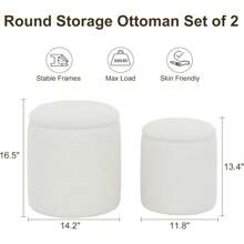 With Storage Set Of 2, White Ottoman Poufs Living Room, Sherpa Storage Ottoman Stool, Cute Teddy Foot Rest, White Makeup Vanity Stool Chair, Small Coffee Table - Black - View 10
