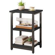 Tomnk Modern 3-Tier Nightstand With Black Wood Grain Finish - Slim Bedside Table For Bedroom Storage, Space-Saving Design, Black - màu đen - Xem 6