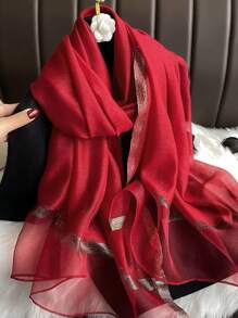 1pc Beige Scarf For Women, Warm Neck Wrap Shawl Suitable For Daily Outfit, Spring
