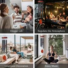 37' Large Aluminium Wind Chime, Zen Vibe - Black Tubing And Red Accents, Great For Outdoor Garden, Patio Or Porch Decor, Classic Wind Chime With Catcher, Unisex Gift Option, Outdoor Vibe | Stylish Look | Metal Craftsmanship, Outdoor Wind Chime