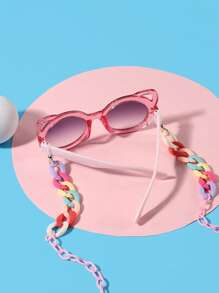 1 PC Girls 9-14Y Acrylic Cute Cartoon Fashion Eyeglasses And 1 PC Bohemian Ring Clasp Eyeglasses Chain For Holiday Outings And Holiday Gifts - Multicolor - View 4