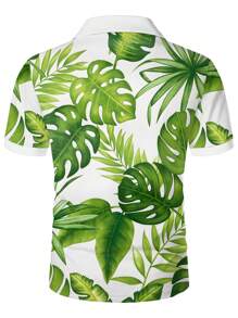 Summer Men's Short Sleeved Lapel Beach Style 3D Digital Printed Polo Shirt, Men's Casual Vacation Top With Stretch And Comfort