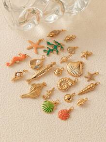 1Pc Ocean Style Pendant Shell Starfish Seahorse Coral Retro Vacation Style Gold-Plated Accessory, Suitable For DIY Bracelet Necklaces, Electroplated 18K Gold, A Gift For Wives And Mothers - Gold - View 3