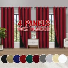 4-Piece Blackout Curtains, Grommet Top Curtains With Black Coating, 100% Blackout Curtains, Blackout, Sunscreen, Privacy Curtains For Interiors, Bedrooms, Living Rooms