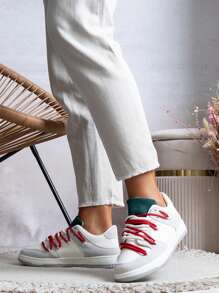 Zapatillas con suela alta de color negro y rojo - Gris - Ver 3