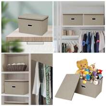 2pcs Foldable Fabric Storage Boxes With Lids Storage Cube Toy Box Storage Basket - Beige - View 5