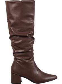 GiGiL Women's Long Boot Wrinkled Slouch Block Heel Pointed Toe Comfortable Elegant Classic Casual - Óxido marrón - Ver 4